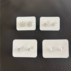 Flower and Snowflake Stud Earring Set Bundle of 4